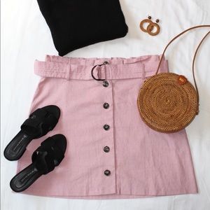 Pink high rise button down skirt by ASOS